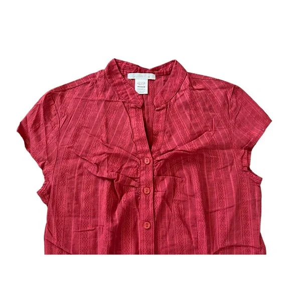 Charlotte Russe Womens Shirt Dress Red Medium Woven Cotton Cap Sleeve Vneck - Picture 2 of 7